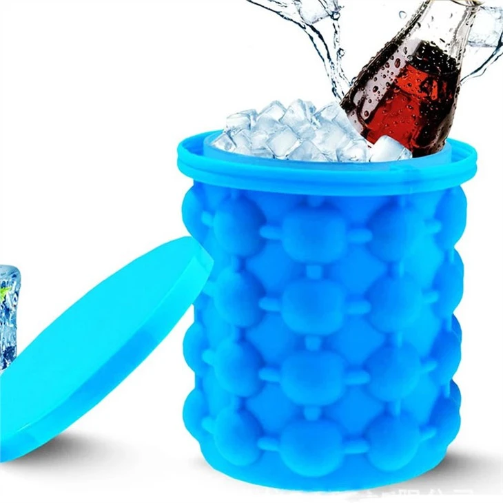 Silicone Ice Bucket Frozen Mold Maker 2 IN 1 Portable Round Silicone Ice Cube Bucket With Cover For Frozen Ice Cube Tray
